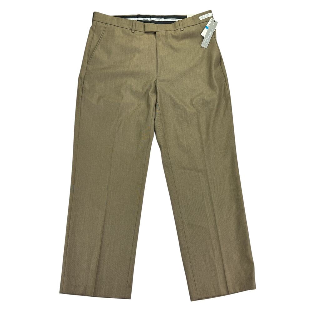 Perry Ellis Mens Classic Fit Flat Front Sharkskin Dress Pants Rock Taupe 36x29